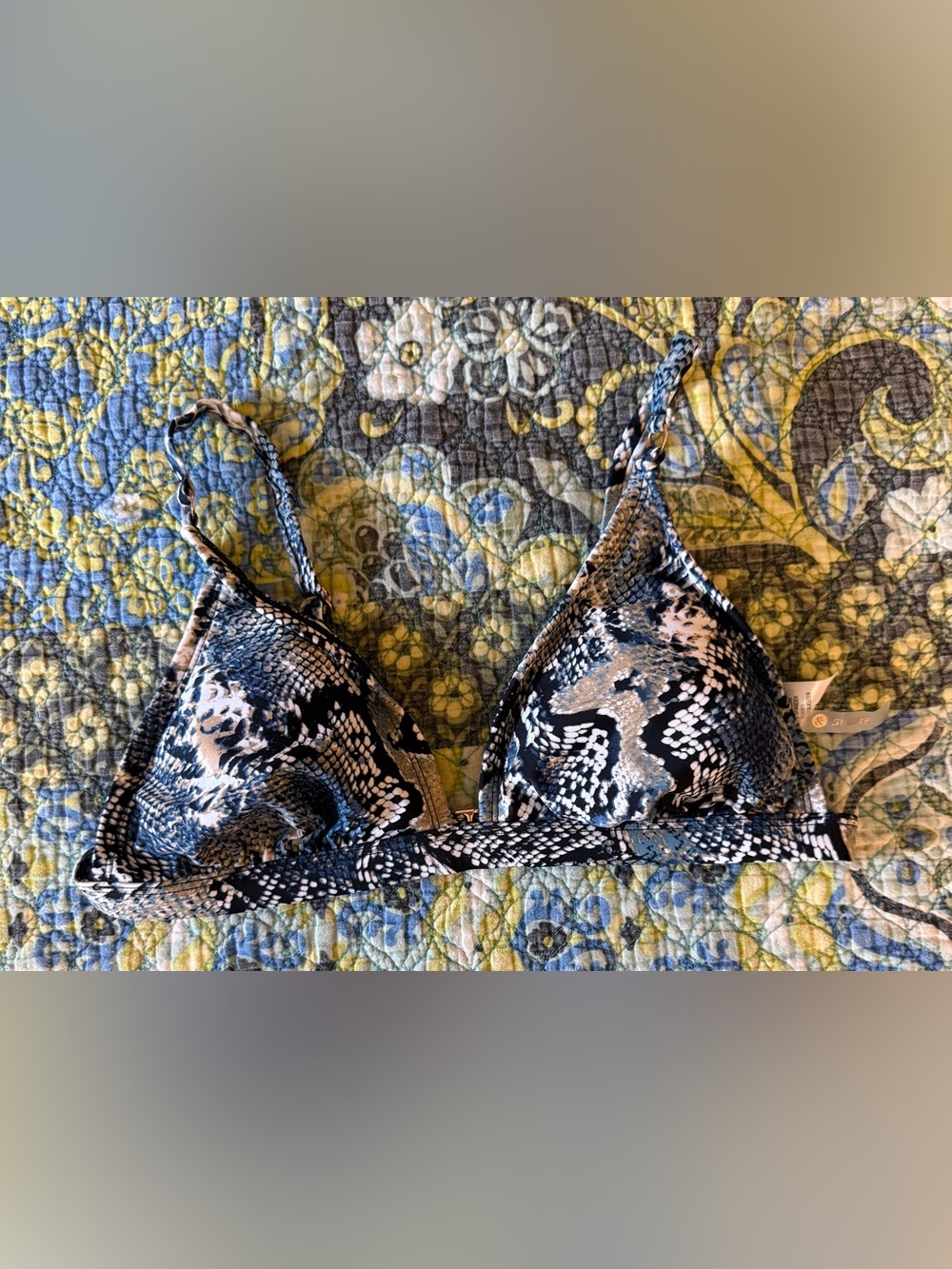 Shade & Shore Blue & Gray Snake-Skin Print Reptile Bikini Top Medium